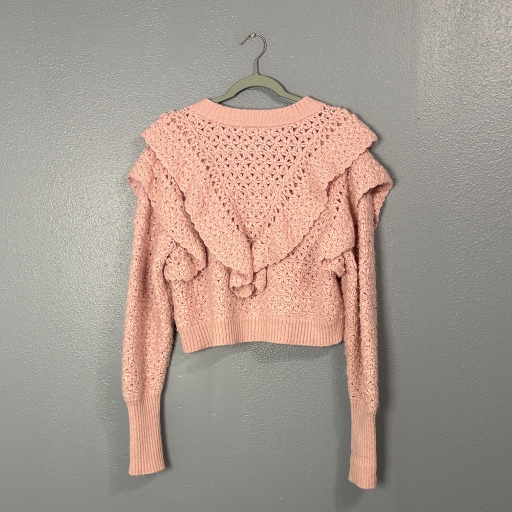 SOLD Farm Rio Pink Ruffle Knit Button-Front Sweater - Picture 4 of 4
